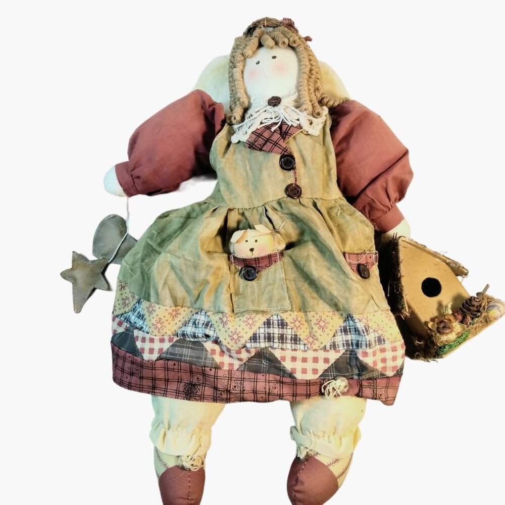 Folk Art Angel Doll Birdhouse Heart Star Puppy Pocket Country Farmhouse